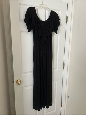 Black Ruffle-Sleeve Jumpsuit- Women
